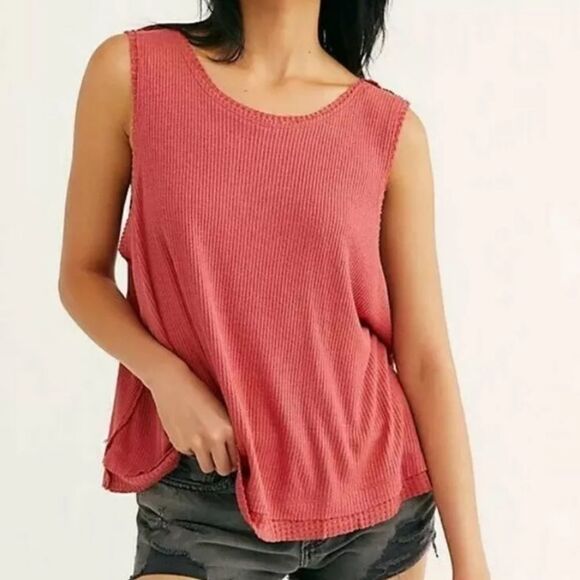 Free People New Love Tank Top In Flor de Mayo Rusty Red/Orange Sleeveless Ribbed - Picture 1 of 10
